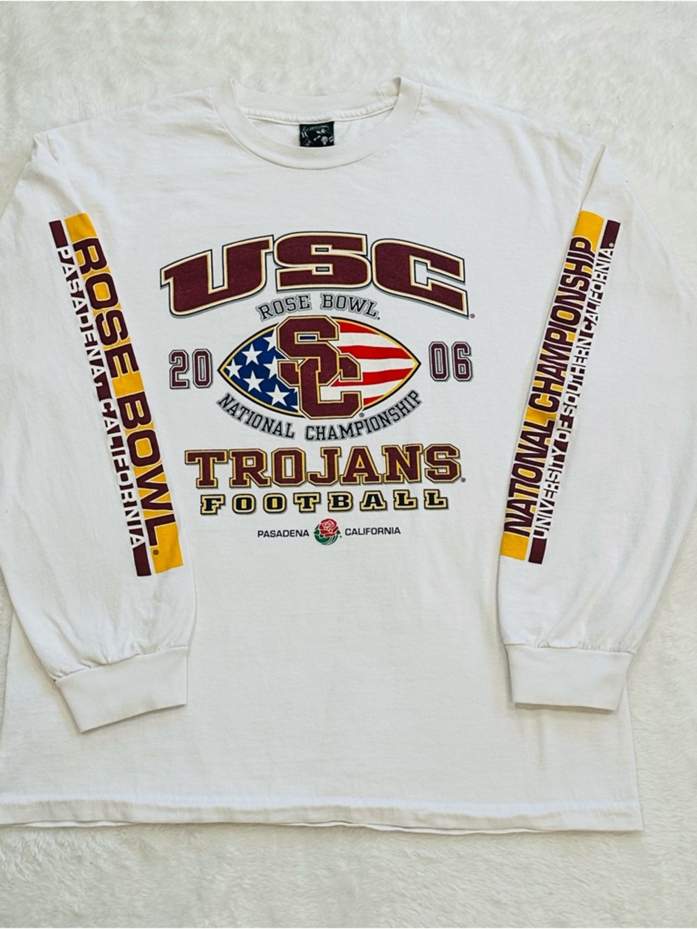 USC Trojans Y2K Rose Bowl National Championship Long Sleeve Shirt White 21x27.5”